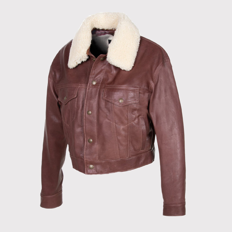 Veste en peau de mouton marron châtain pour femme