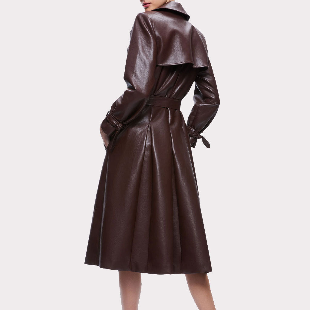 Trench-coat en cuir marron chocolat pour femme automne 2023