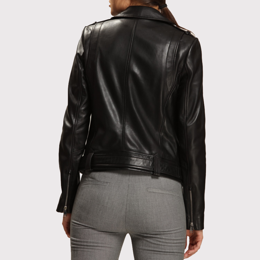 Veste de motard en cuir noir cool et classique pour femme