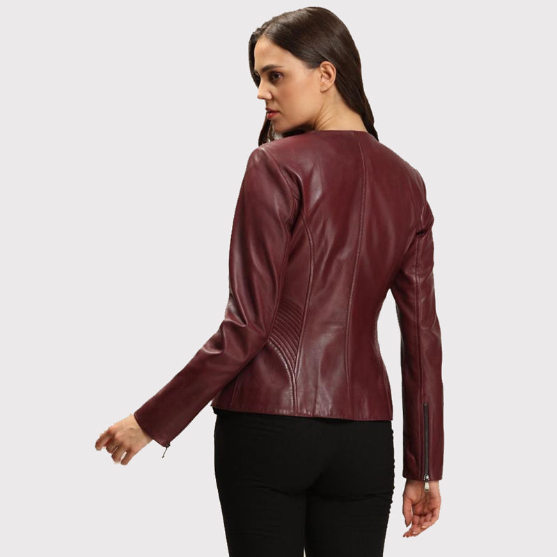 Veste en cuir marron foncé pour femme avec coupe blazer