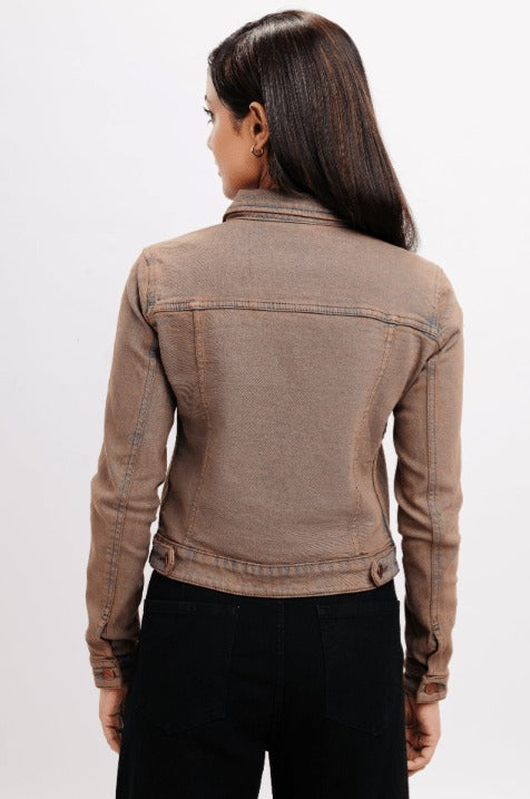 Veste camionneur en denim vieilli pour femme - Style décontracté marron