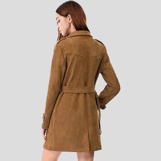 Trench-coat croisé en daim pour femme avec ceinture