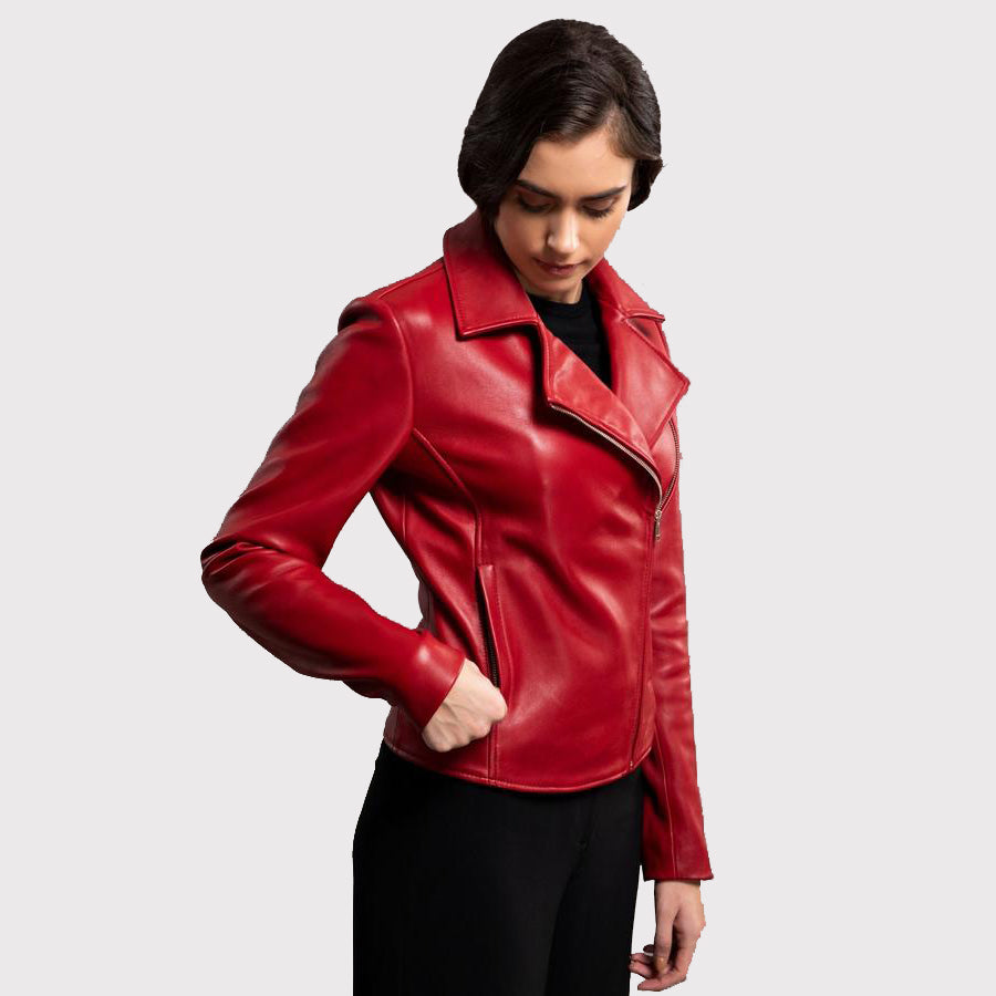 Veste en cuir rouge glamour pour femme