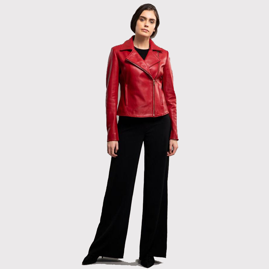 Veste en cuir rouge glamour pour femme