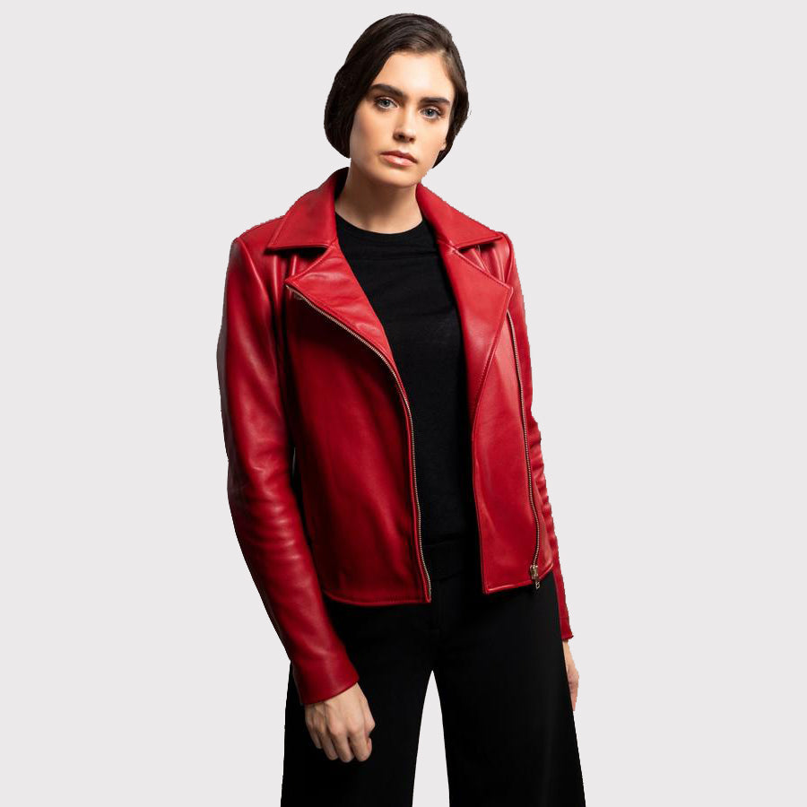 Veste en cuir rouge glamour pour femme