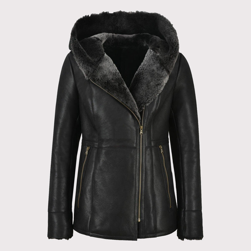 Women's Grey Shearling B3 Flying Sheepskin Jacket