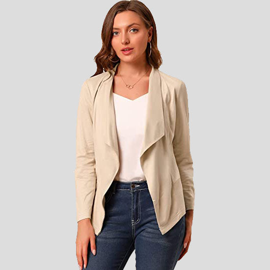 Veste moto en cuir suédé rose clair pour femme