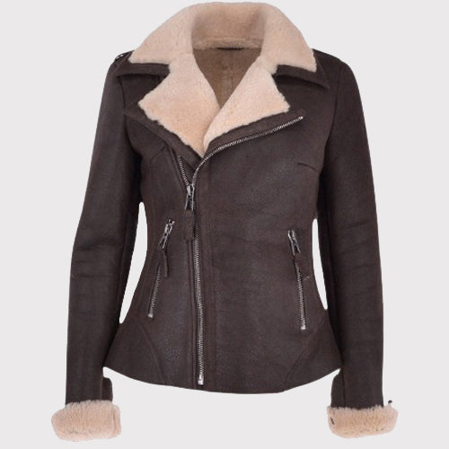 Women's Luxury Aviator Shearling Bomber Jacket