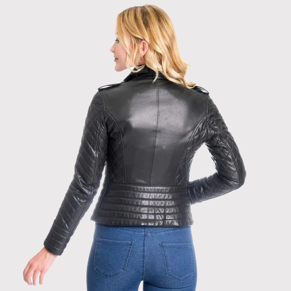 Veste de motard en cuir noir pour femme