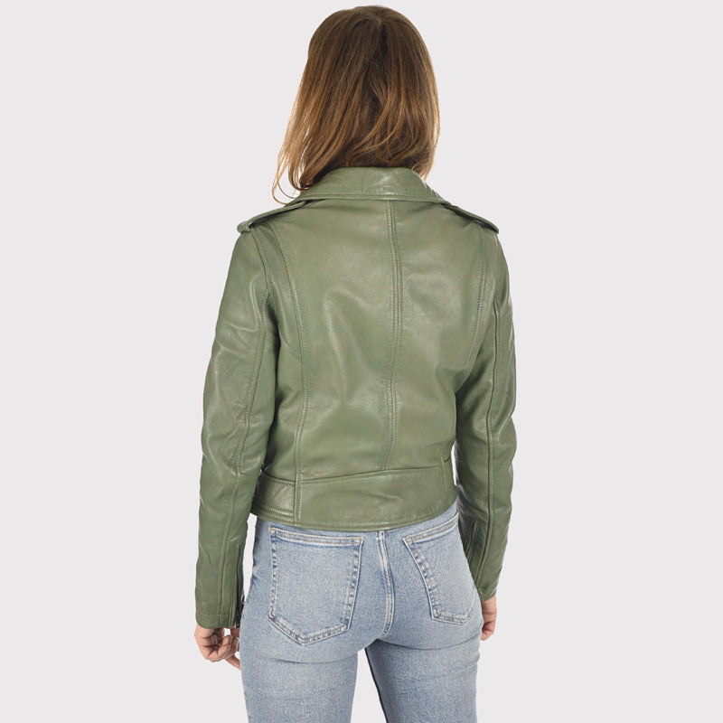 Veste en cuir d'agneau de qualité supérieure vert olive pour femme