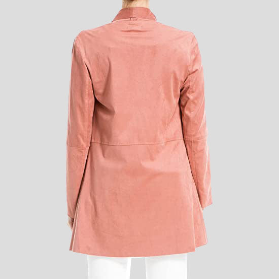 Veste longue en cuir suédé rose pour femme