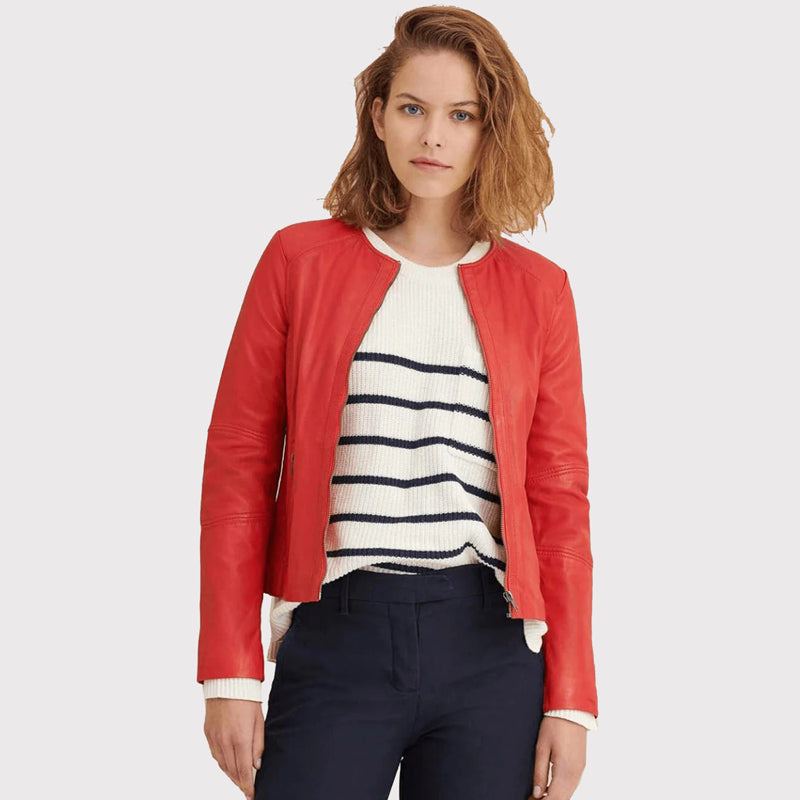 Veste en cuir rouge élégante pour femme - Achetez maintenant !