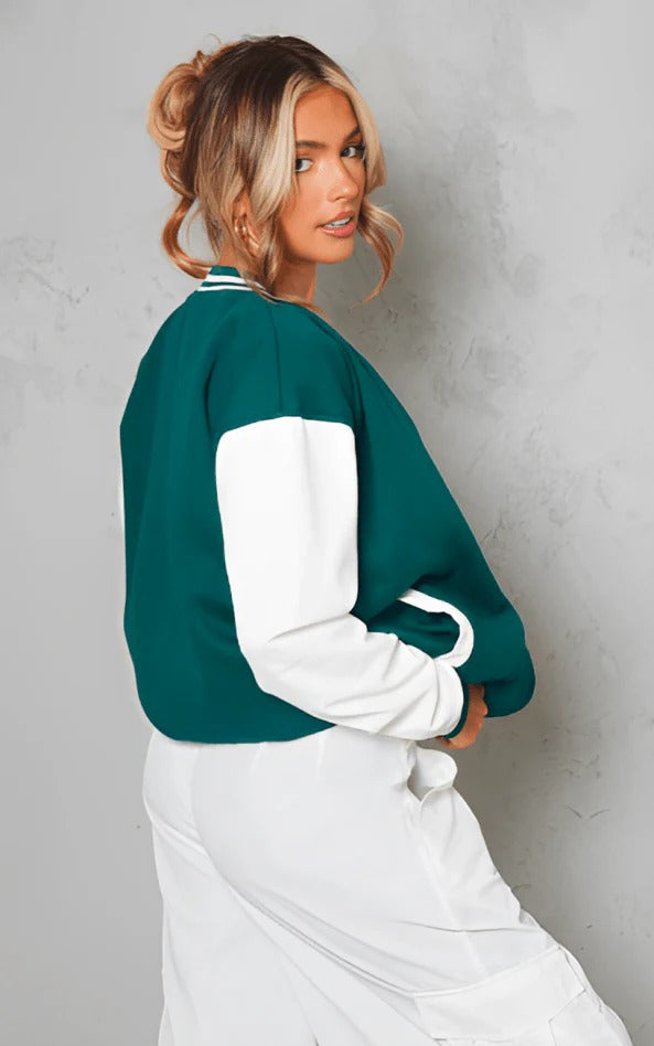 Blouson aviateur en cuir vert d'eau pour femme