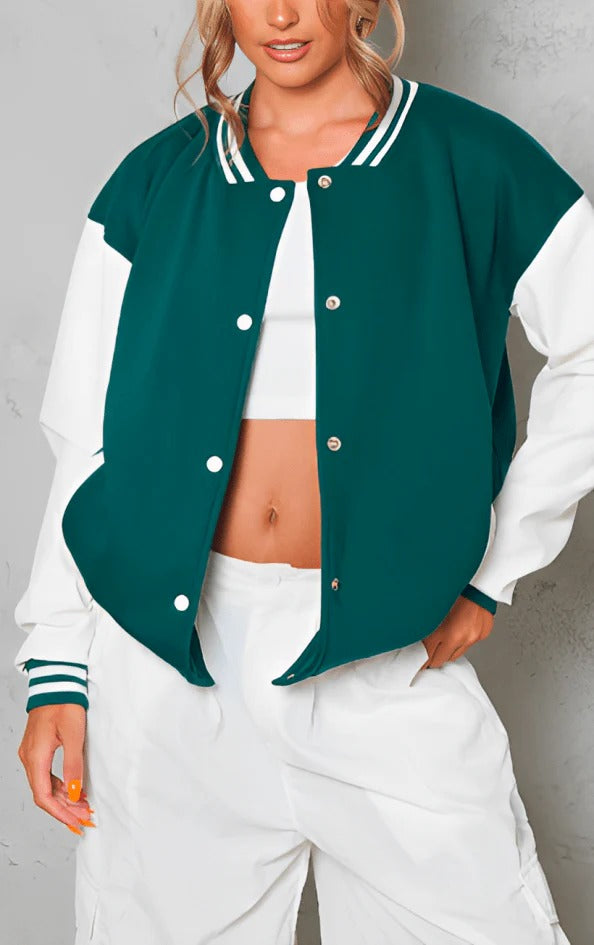 Blouson aviateur en cuir vert d'eau pour femme