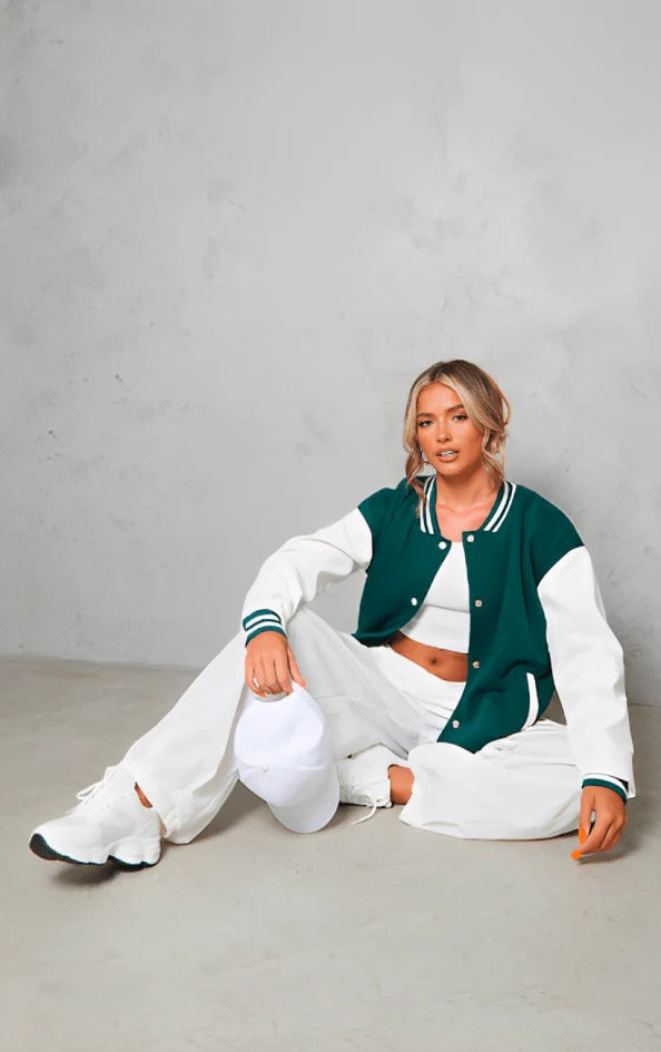 Blouson aviateur en cuir vert d'eau pour femme