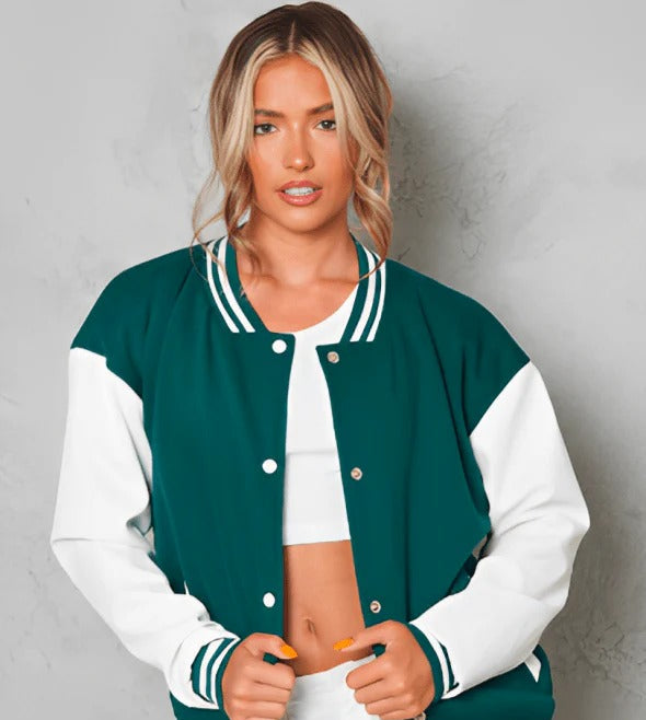 Blouson aviateur en cuir vert d'eau pour femme