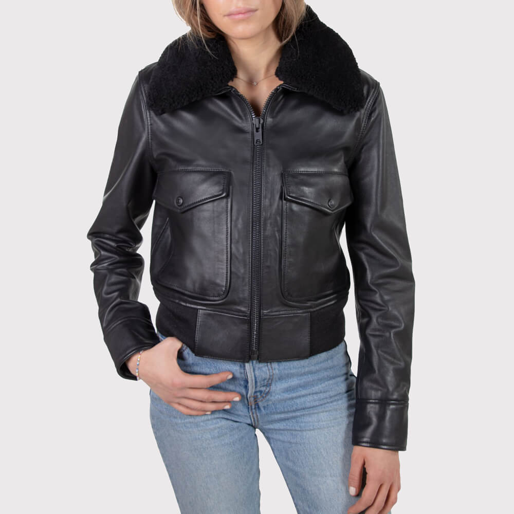 Blouson aviateur en peau de mouton pour femme