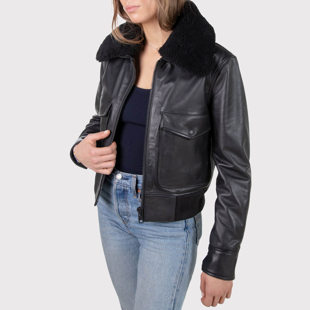 Blouson aviateur en peau de mouton pour femme