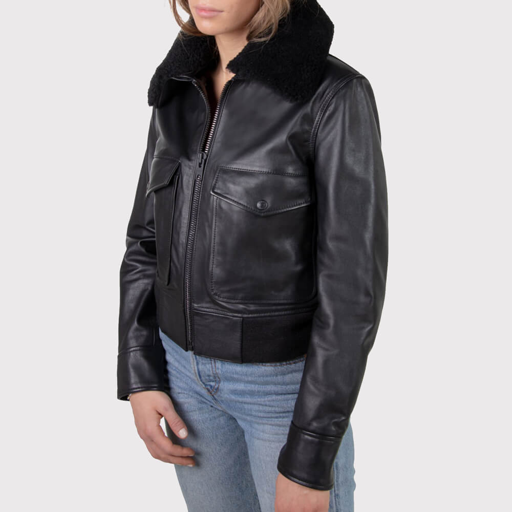 Blouson aviateur en peau de mouton pour femme