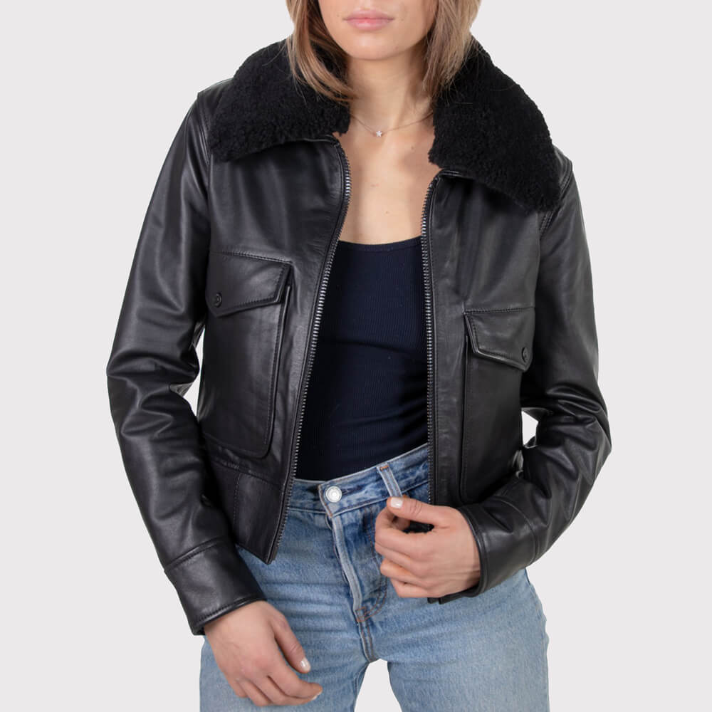 Blouson aviateur en peau de mouton pour femme