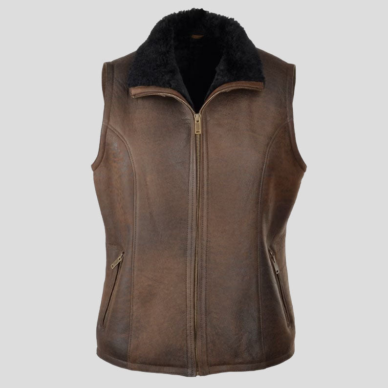 Gilet en cuir et peau de mouton pour femme