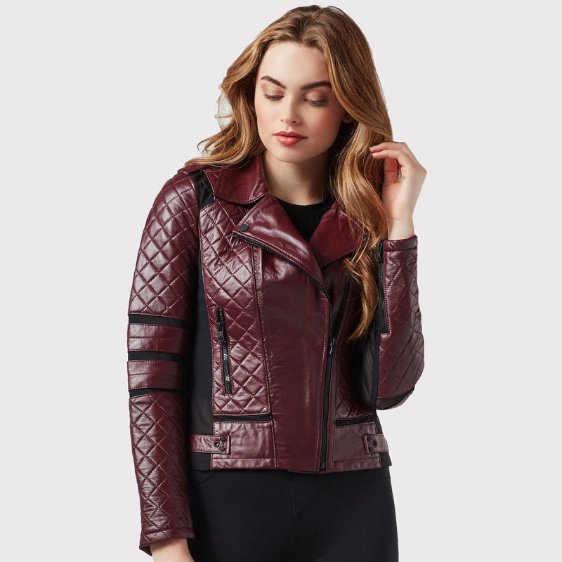 Veste élégante en cuir d'agneau marron Rider pour femme