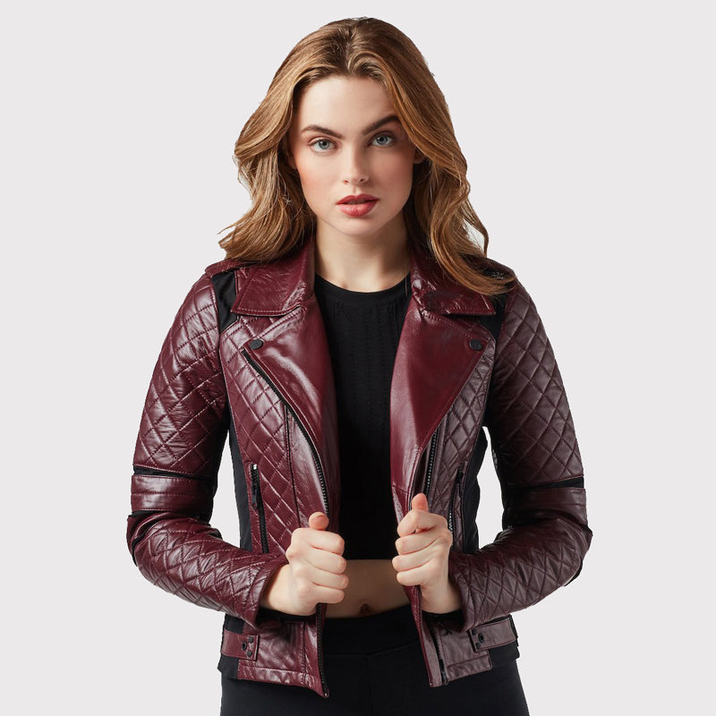 Veste élégante en cuir d'agneau marron Rider pour femme