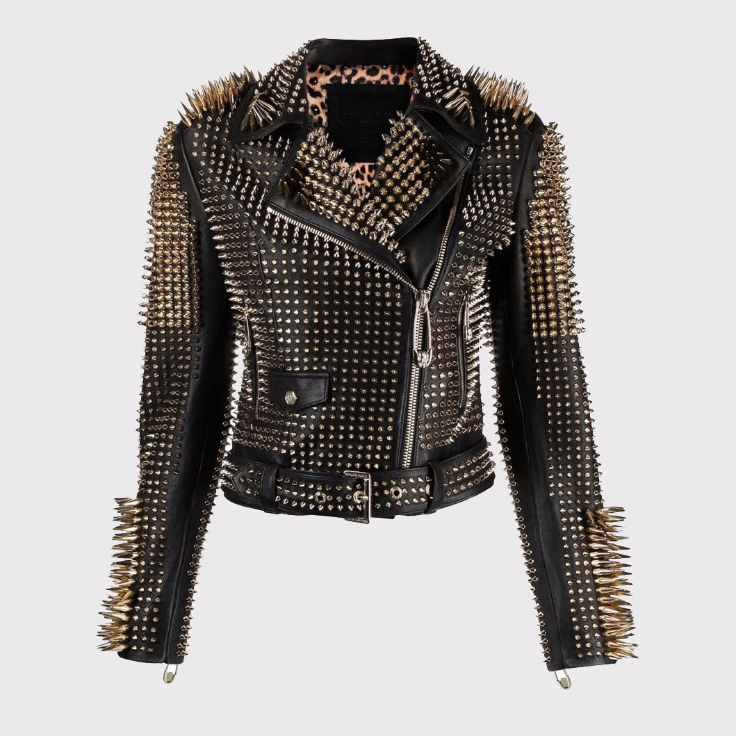 Veste motard en cuir clouté pour femme - Edgy Fashion