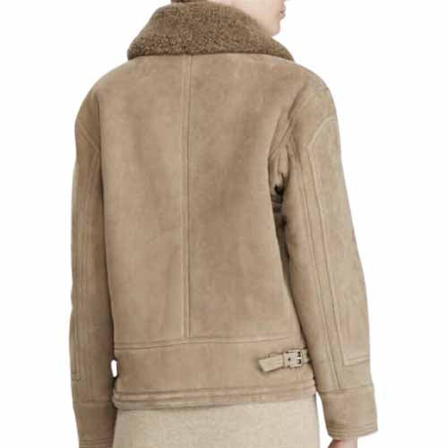 Blouson aviateur en cuir suédé et peau de mouton pour femme