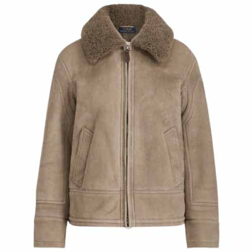 Blouson aviateur en cuir suédé et peau de mouton pour femme