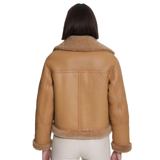 Veste en peau de mouton retournée en daim avec fourrure de vison bouclée pour femme