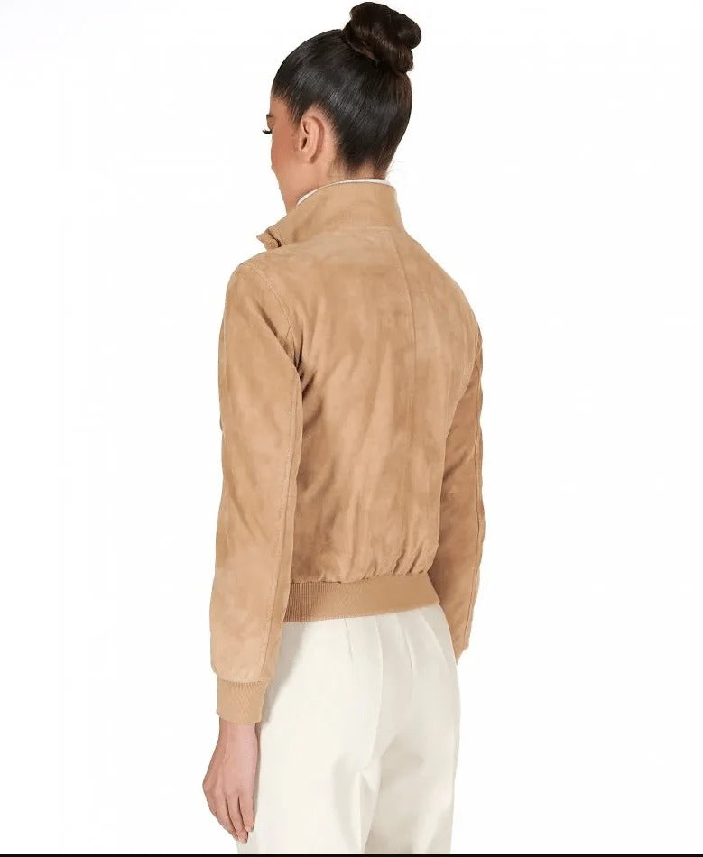 Veste en cuir suédé marron clair pour femme