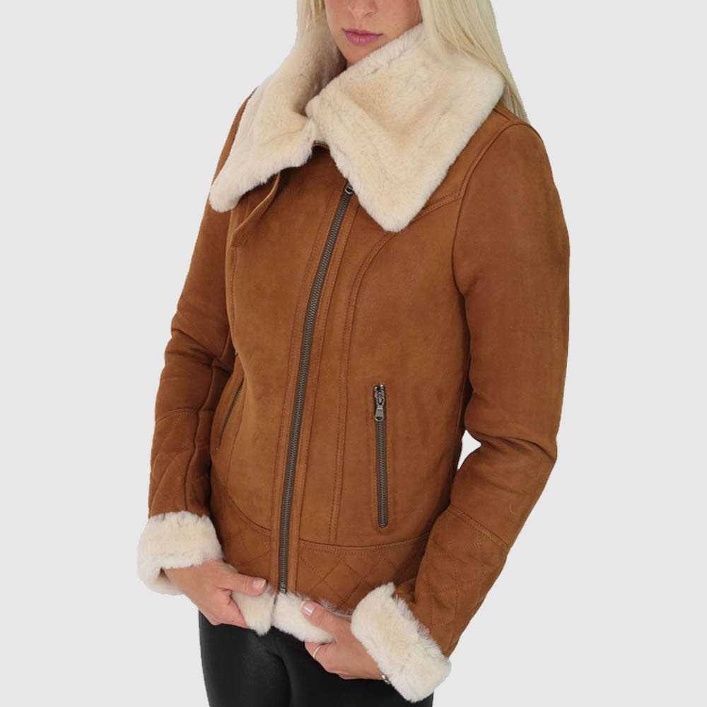 Veste en cuir et peau de mouton pour femme