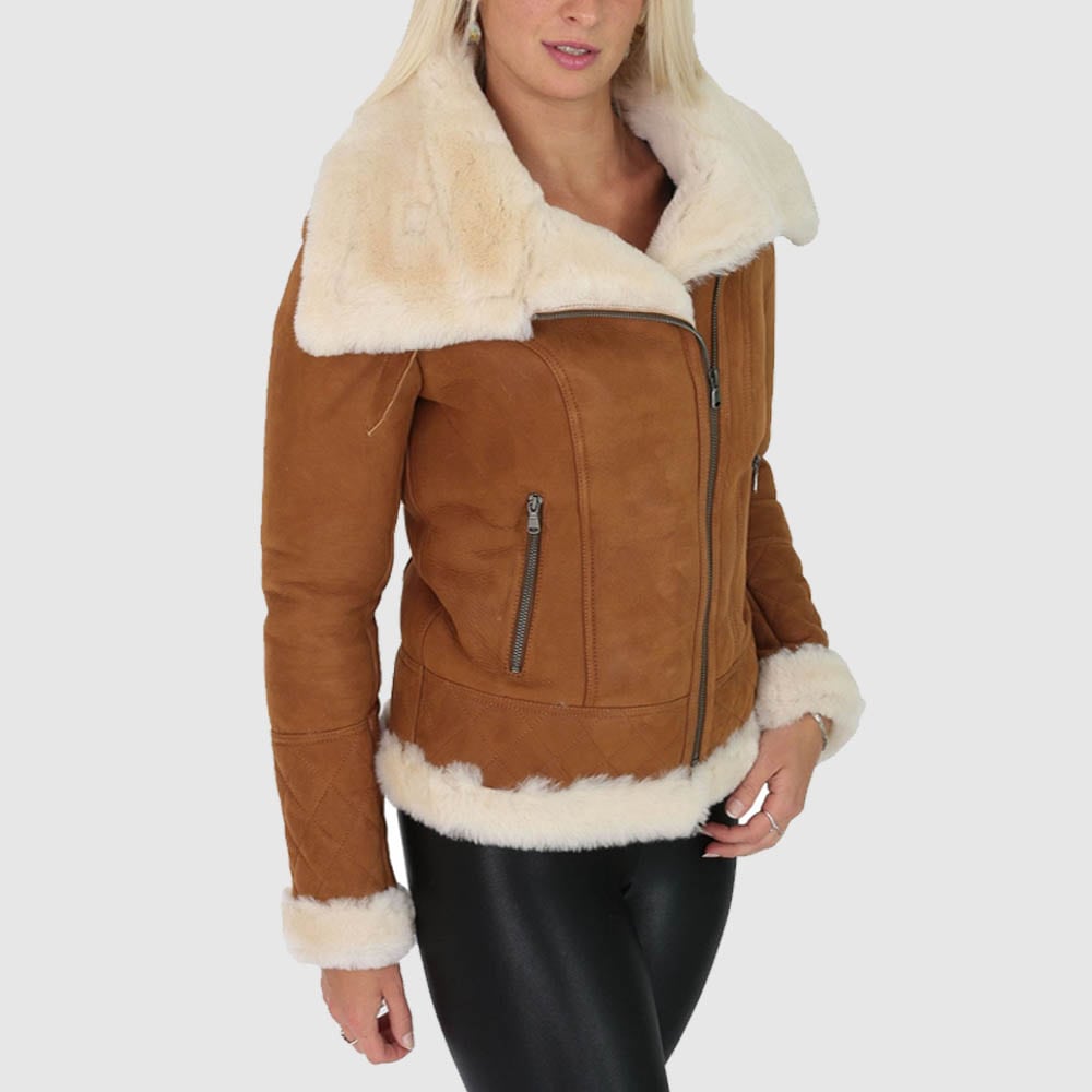 Veste en cuir et peau de mouton pour femme