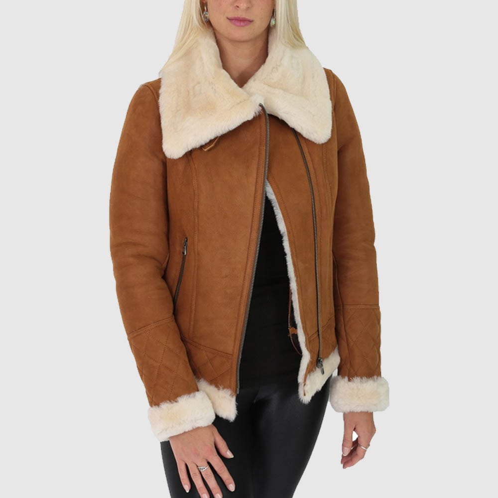 Veste en cuir et peau de mouton pour femme