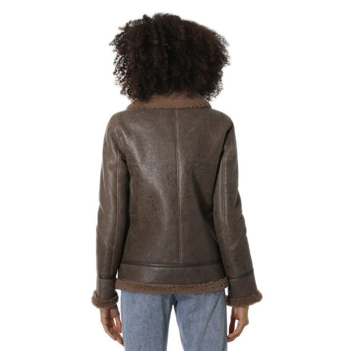 Women's Vintage Sheepskin Bomber Jacket with Cashmere Fur