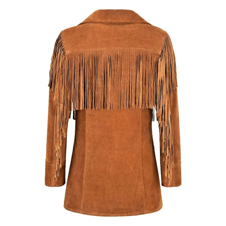 Veste en cuir à franges western pour femme