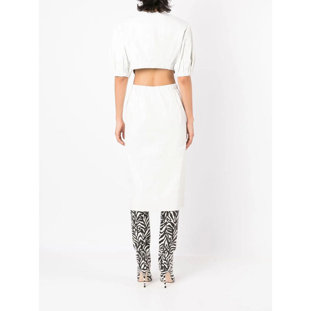 Robe en cuir blanc pour femme avec détails découpés