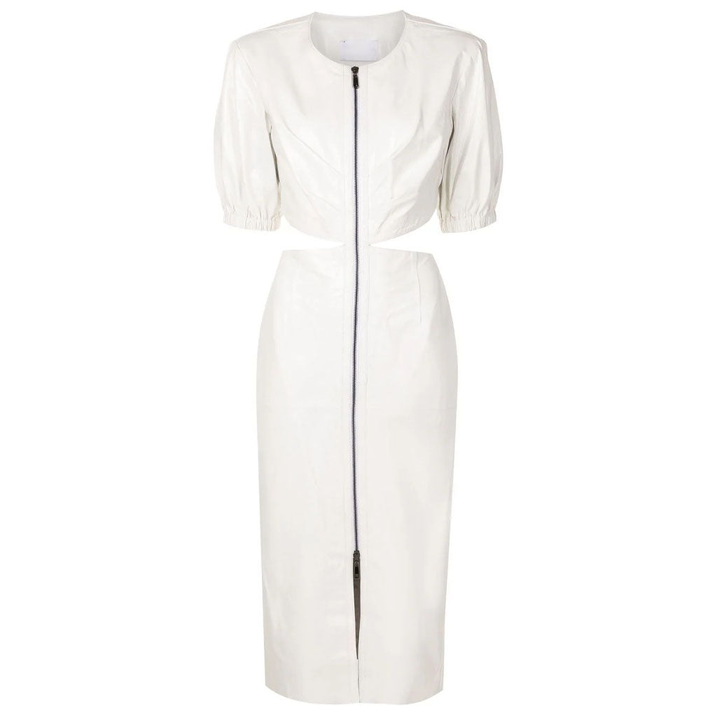 Robe en cuir blanc pour femme avec détails découpés