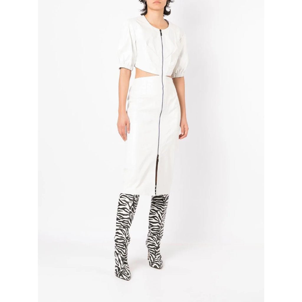 Robe en cuir blanc pour femme avec détails découpés