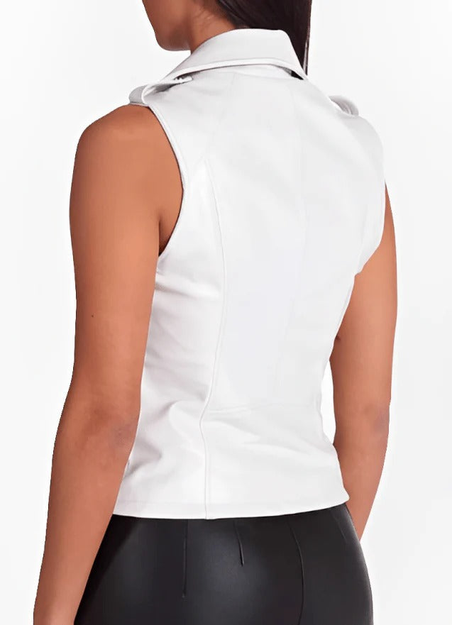 Gilet de motard en cuir blanc pour femme