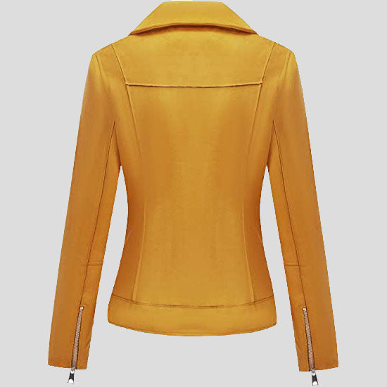 Veste motard en cuir suédé jaune pour femme