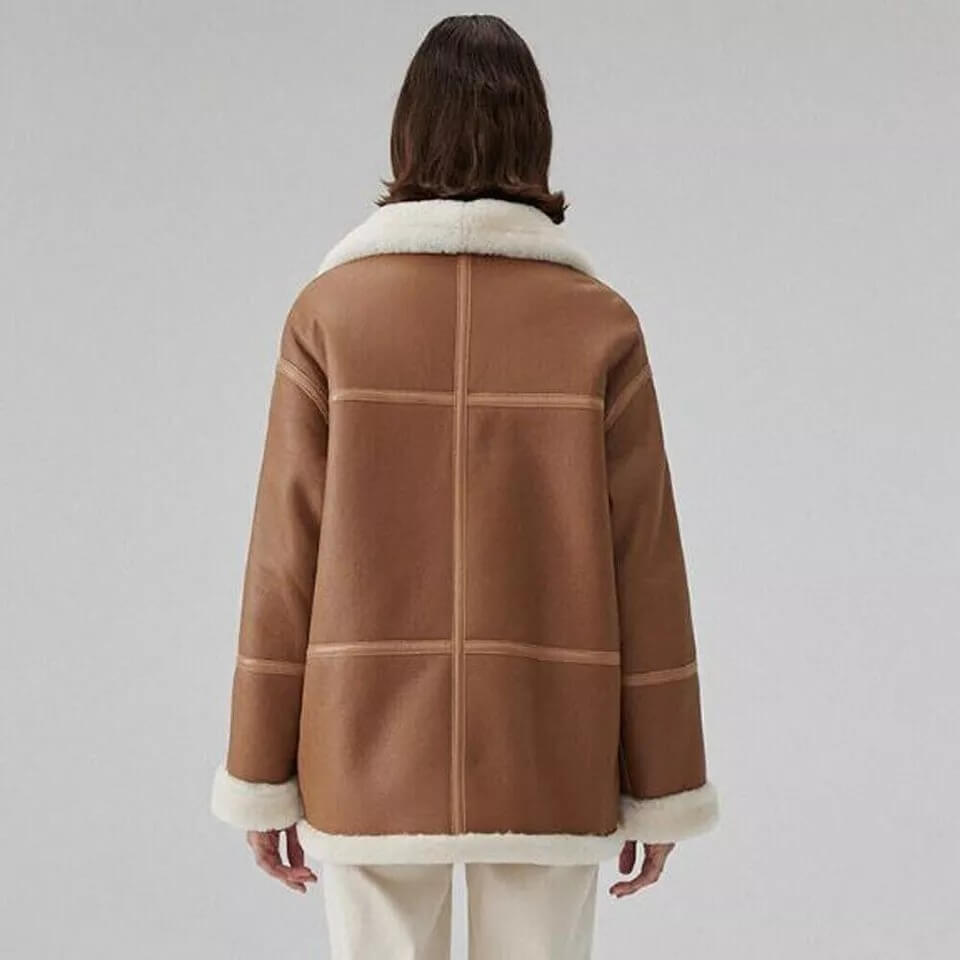 Manteau en peau de mouton véritable marron pour femme